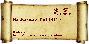 Manheimer Belián névjegykártya